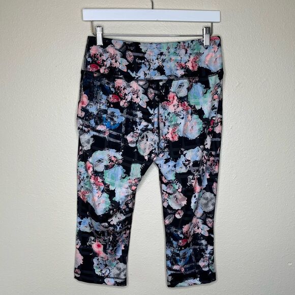 Zelos Cropped Floral Athletic Leggings Multicolor Women Size Medium Activewear - Picture 5 of 13